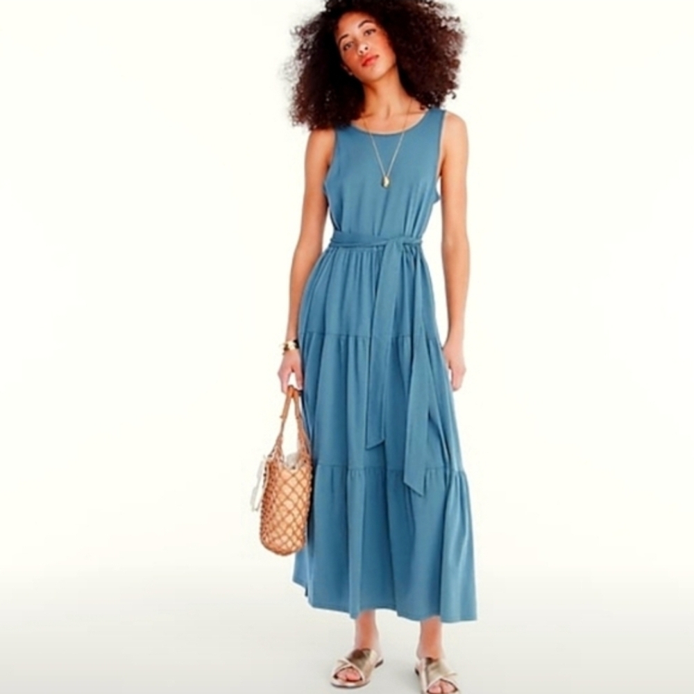 J. Crew Broken In Jersey Tiered Maxi Dress Small Alhambra Green